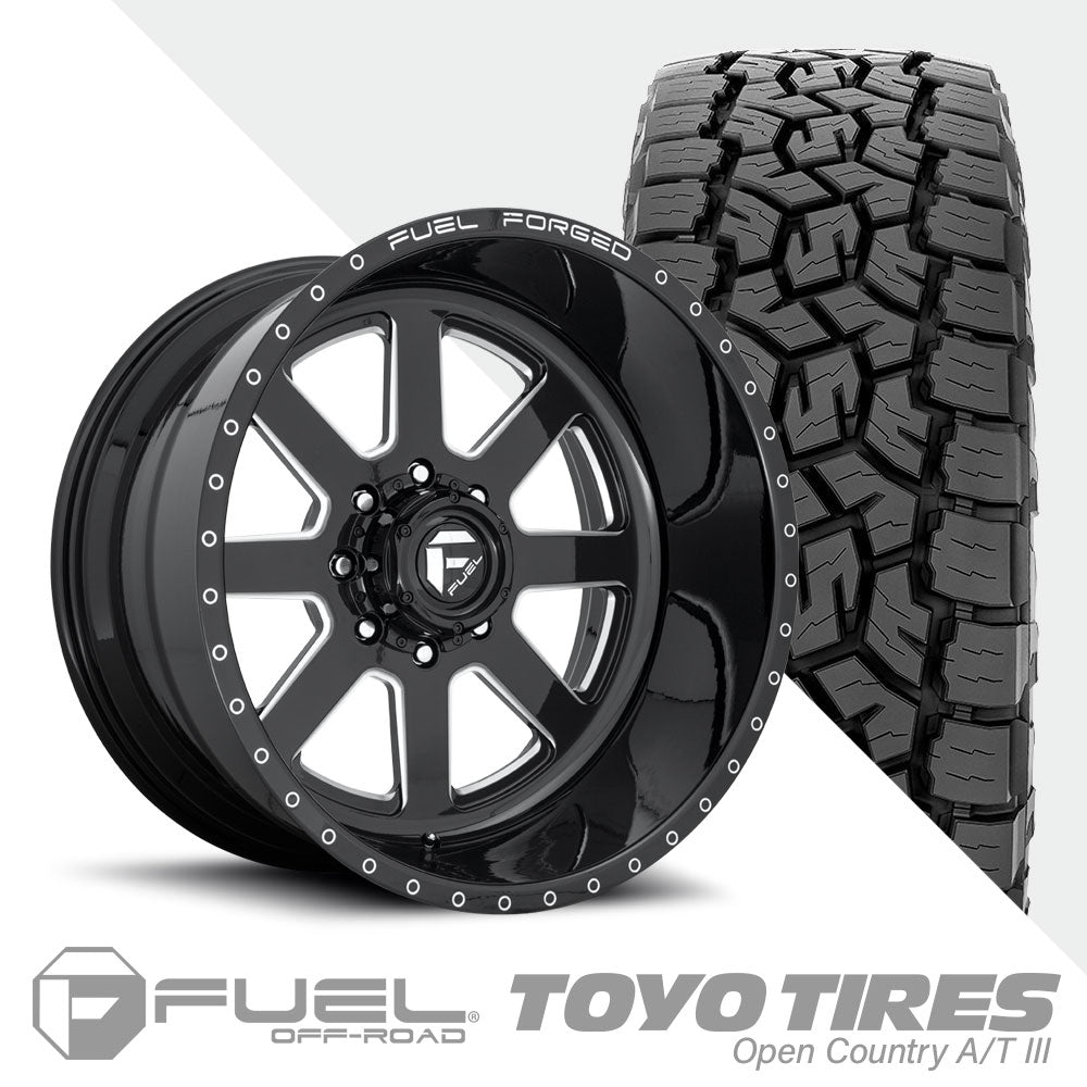 FF09D Matte Black Milled  Toyo A/TIII 295/55R22 (Super Single)